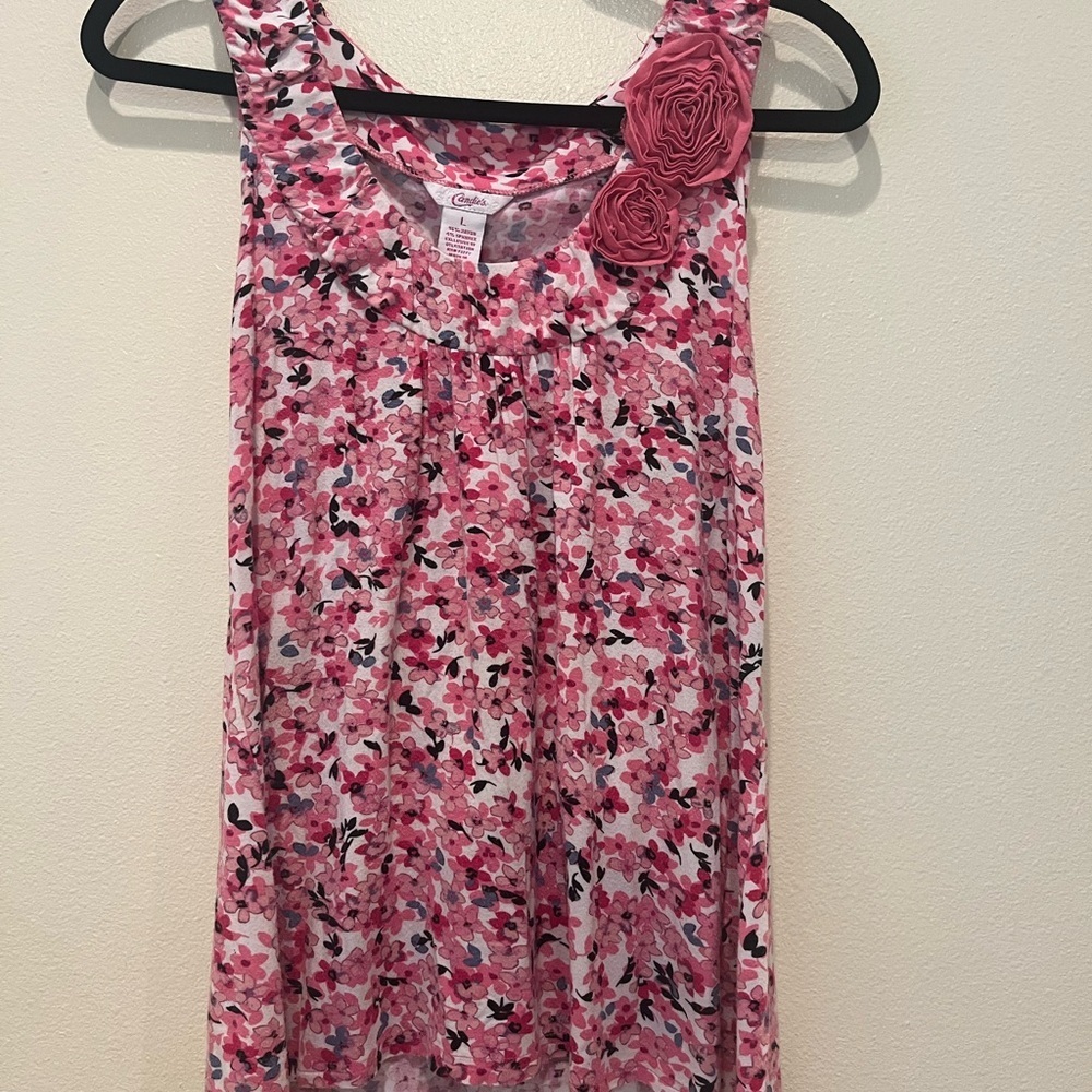 Candie's Pink Floral Top with Rosette Accents